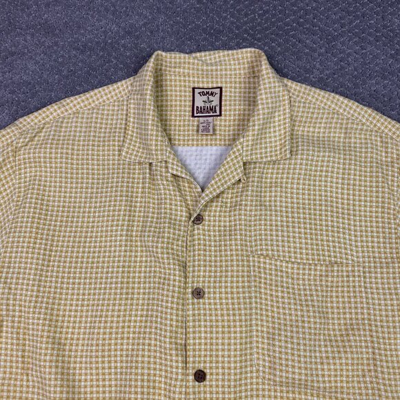 Tommy Bahama Silk Shirt Men's Large Golden Yellow Short Sleeve Camp Hawaiian - Picture 2 of 10